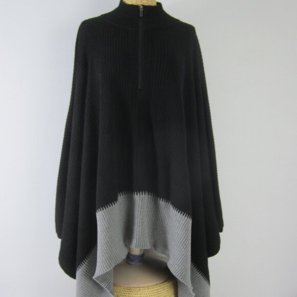 Lululemon On the Go Merino Wool Knit Poncho Sweater OS 1/4 Zip Ribbed Black Gray - Picture 1 of 10